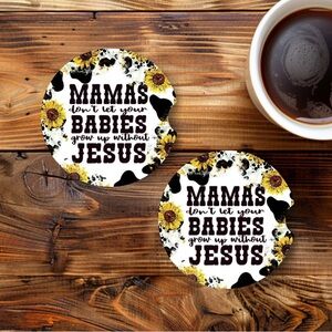 Sunflower Cow Print Car Coasters with Inspirational Quote